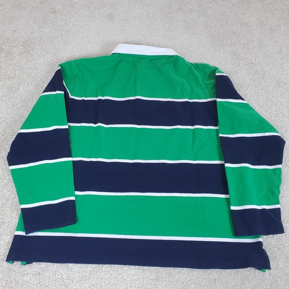 Ppolaflon Men's Striped Rugby Polo Shirt SZ  Large Long Sleeve Blue Green Preppy - Picture 3 of 13